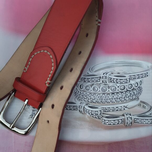 Talbots Red Leather Belt Silver Buckle Fashion Women Casual Accessory Size S - Picture 2 of 6